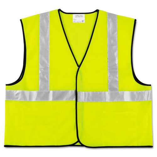 Class 2 Safety Vest, Polyester, Large Fluorescent Lime With Silver Stripe