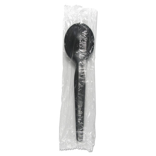 Heavyweight Wrapped Polystyrene Cutlery, Soup Spoon, Black, 1,000/carton