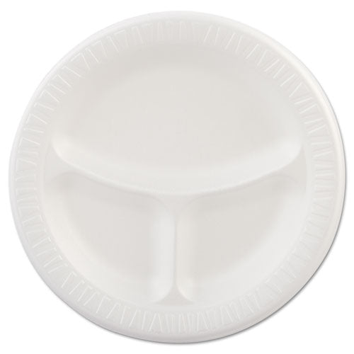 Quiet Classic Laminated Foam Plates, 3-compartment, 9" Dia, White, 125/pack, 4 Packs/carton