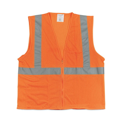 Ansi Class 2 Two-pocket Zipper Mesh Safety Vest, Polyester Mesh, Large, Orange