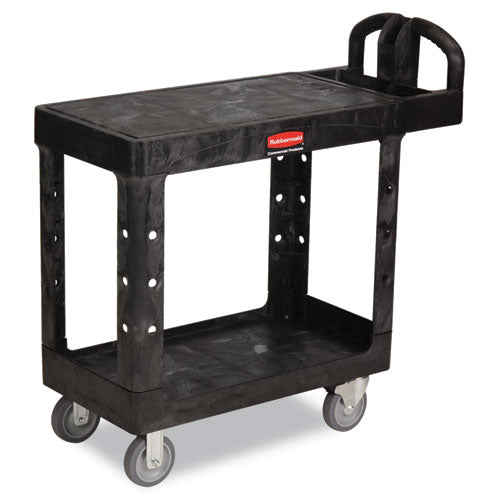 Flat Shelf Utility Cart, Plastic, 2 Shelves, 500 Lb Capacity, 19.19" X 37.88" X 33.33", Black