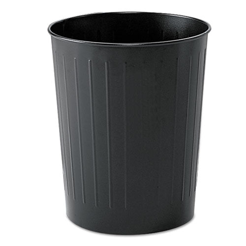 Round Wastebaskets, 6 Gal, Steel, Black