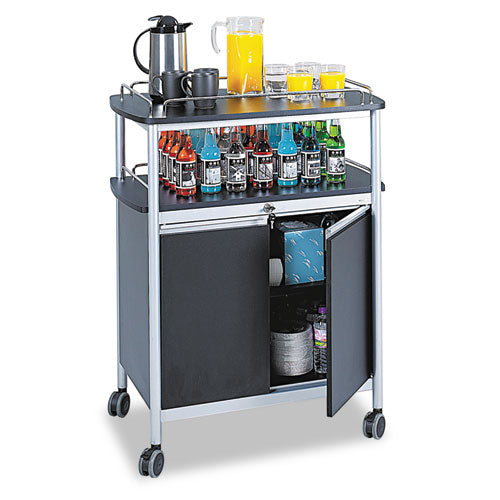 Mobile Beverage Cart, Plastic, 4 Shelves, 33.5" X 21.75" X 43", Black