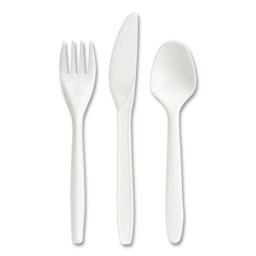 Eco-id Mediumweight Compostable Cutlery, Fork/knife/teaspoon, White, 120 Sets/pack