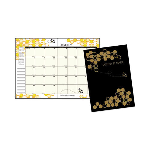 Recycled Honeycomb Monthly Planner, Honeycomb Artwork, 11 X 7, Black/gold Cover, 12-month (jan To Dec): 2024