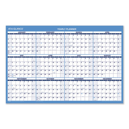 Horizontal Reversible/erasable Wall Planner, 36 X 24, White/blue Sheets, 12-month (jan To Dec): 2024