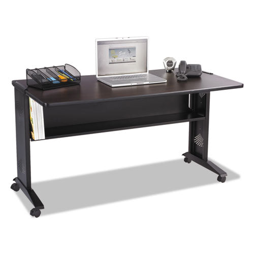 Mobile Computer Desk With Reversible Top, 53.5" X 28" X 30", Mahogany/medium Oak/black