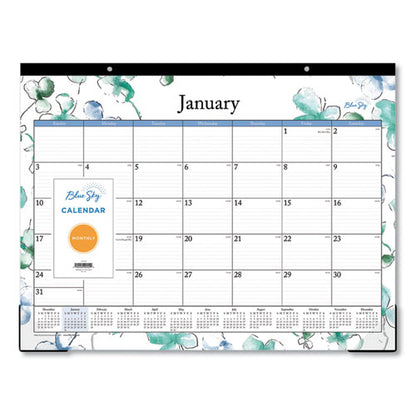 Lindley Desk Pad, Floral Artwork, 22 X 17, White/blue/green Sheets, Black Binding, Clear Corners, 12-month (jan-dec): 2024