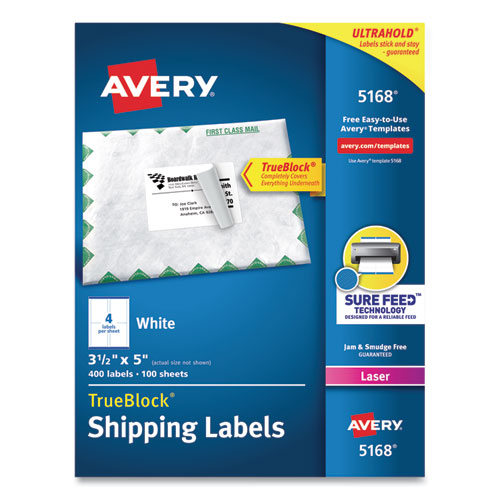 Shipping Labels W/ Trueblock Technology, Laser Printers, 3.5 X 5, White, 4/sheet, 100 Sheets/box