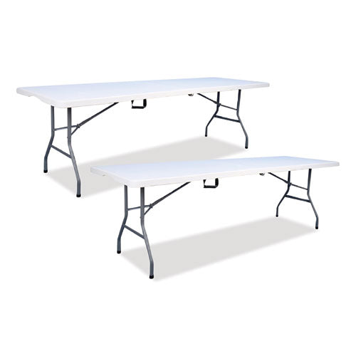 Bifold Resin Folding Table, Rectangular, 94.5" X 29.9" X 30", White Granite Top, Gray Base/legs, 2/pack