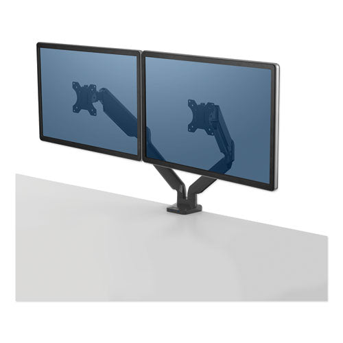 Platinum Series Dual Monitor Arm For 27" Monitors, 360 Deg Rotation, +85 Deg/-20 Deg Tilt, 360 Deg Pan, Black, Supports 20 Lb