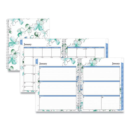 Lindley Weekly/monthly Planner, Lindley Floral Artwork, 11 X 8.5, White/blue/green Cover, 12-month (jan To Dec): 2024