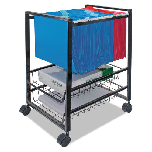 Mobile File Cart With Sliding Baskets, Metal, 2 Drawers, 1 Bin, 12.88" X 15" X 21.13", Black