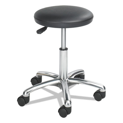 Height-adjustable Lab Stool, Backless, Supports Up To 250 Lb, 16" To 21" Seat Height, Black Seat, Chrome Base