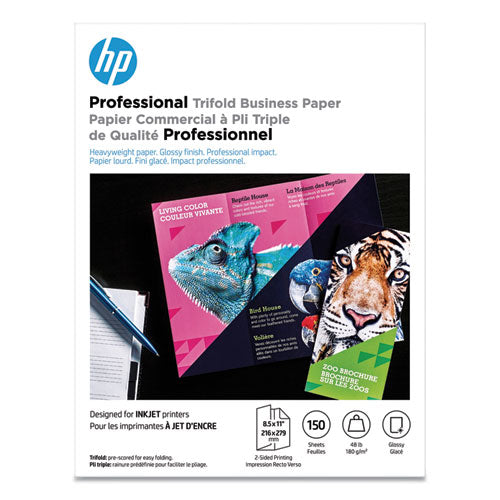 Professional Trifold Business Paper, 48 Lb Bond Weight, 8.5 X 11, Glossy White, 150/pack