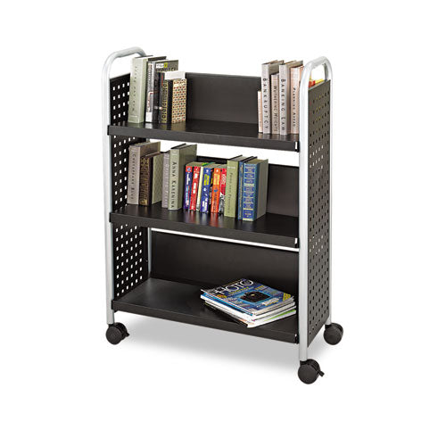 Scoot Single-sided Book Cart, Metal, 3 Shelves, 33" X 14.25" X 44.25", Black