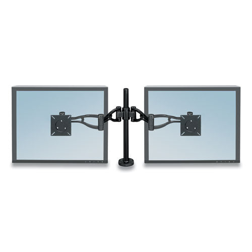 Professional Series Depth Adjustable Dual Monitor Arm, 360 Deg Rotation, 37 Deg Tilt, 360 Deg Pan, Black, Supports 24 Lb