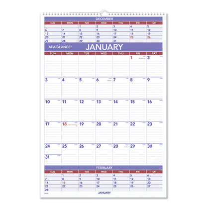 Three-month Wall Calendar, 15.5 X 22.75, White Sheets, 12-month (jan To Dec): 2024