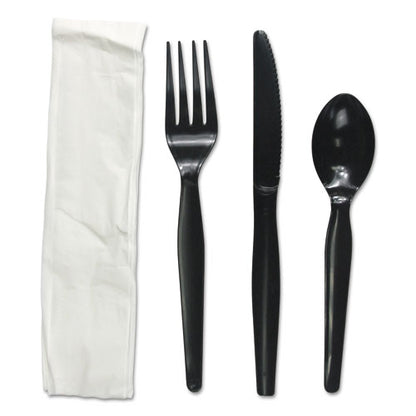 Four-piece Cutlery Kit, Fork/knife/napkin/teaspoon, Black, 250/carton