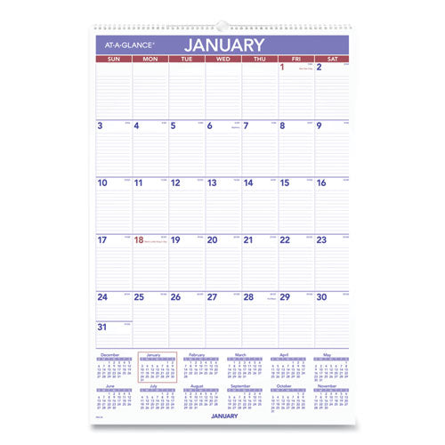 Monthly Wall Calendar With Ruled Daily Blocks, 20 X 30, White Sheets, 12-month (jan To Dec): 2024