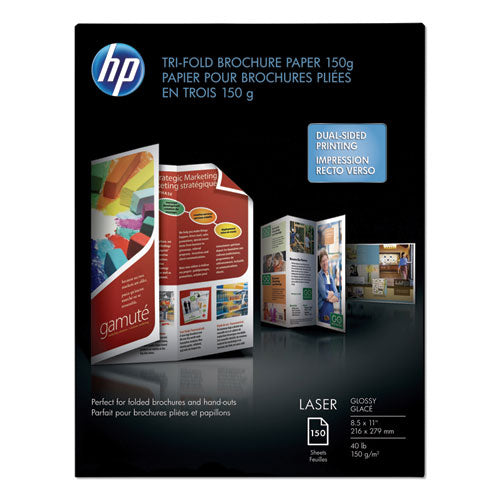 Laser Glossy Tri-fold Brochure Paper, 97 Bright, 40 Lb Bond Weight, 8.5 X 11, White, 150/pack