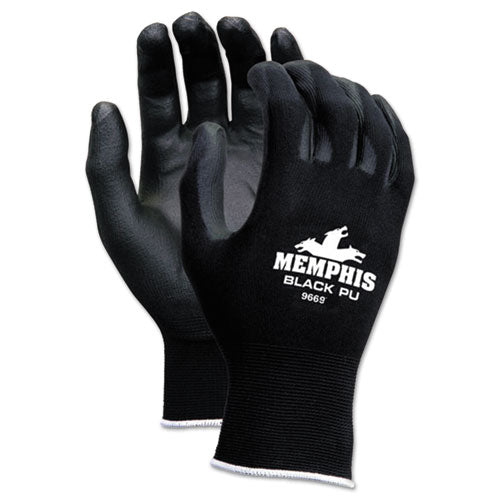 Economy Pu Coated Work Gloves, Black, Large, Dozen