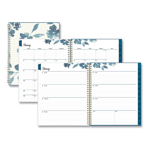 Bakah Blue Weekly/monthly Planner, Bakah Blue Floral Artwork, 11 X 8.5, Blue/white Cover, 12-month (jan To Dec): 2024