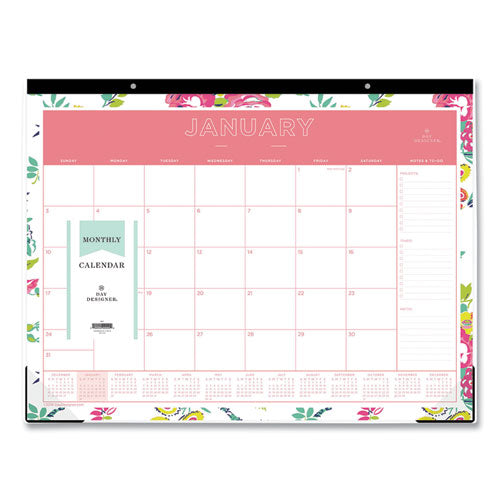 Day Designer Peyton Desk Pad Calendar, Floral Artwork, 22 X 17, Black Binding, Clear Corners, 12-month (jan-dec): 2024