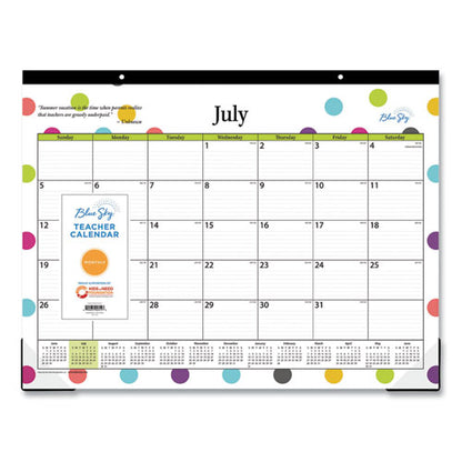 Teacher Dots Academic Desk Pad, 22 X 17, Black Binding, Clear Corners, 12-month (july To June): 2023 To 2024