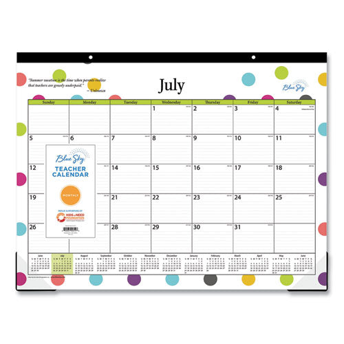 Teacher Dots Academic Desk Pad, 22 X 17, Black Binding, Clear Corners, 12-month (july To June): 2023 To 2024