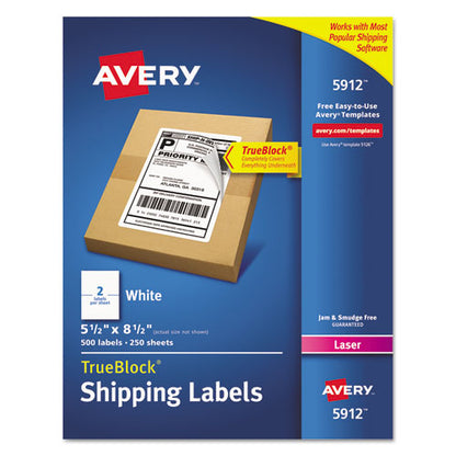 Shipping Labels W/ Trueblock Technology, Laser Printers, 5.5 X 8.5, White, 2/sheet, 250 Sheets/box