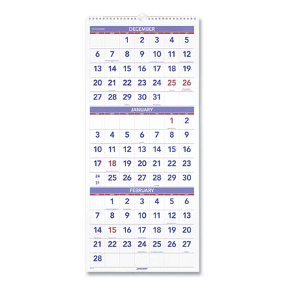 Deluxe Three-month Reference Wall Calendar, Vertical Orientation, 12 X 27, White Sheets, 14-month (dec To Jan): 2023 To 2025