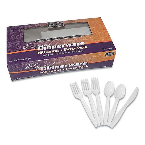 Medium Heavyweight Party Pack, Medium Heavyweight Forks, Knives, Spoons, White, 360/pack