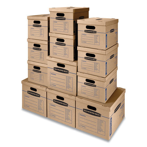 Smoothmove Classic Moving/storage Box Kit, Half Slotted Container (hsc), Assorted Sizes: (8) Small, (4) Med, Brown/blue,12/ct