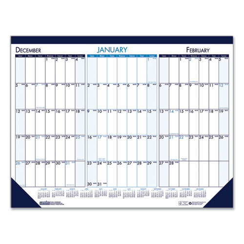 Three Month Desk Pad, 22 X 17, White/blue/teal Sheets, Blue Binding, Blue Corners, 14-month (dec To Jan): 2023 To 2025