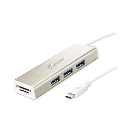 Usb-c Hub With Sd/micro Sd Card Reader, 3 Ports, Silver