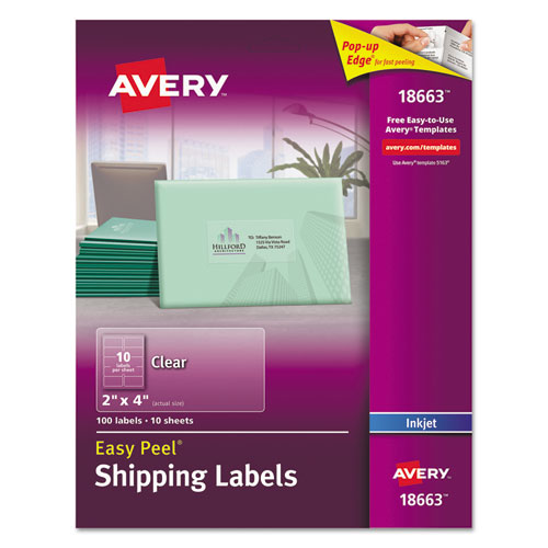 Matte Clear Easy Peel Mailing Labels W/ Sure Feed Technology, Inkjet Printers, 2 X 4, Clear, 10/sheet, 10 Sheets/pack