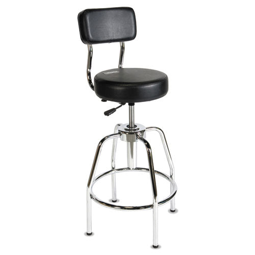 Heavy-duty Shop Stool, Supports Up To 300 Lb, 29" To 34" Seat Height, Black Seat/back, Chrome Base