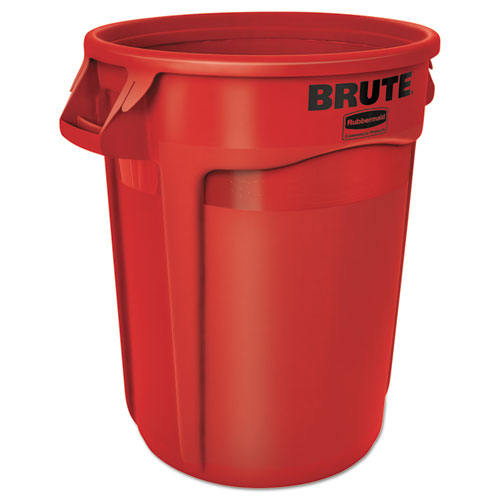 Vented Round Brute Container, 32 Gal, Plastic, Red