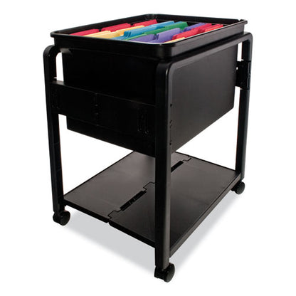 Folding Mobile File Cart, Plastic, 1 Shelf, 1 Bin, 14.5" X 18.5" X 21.75", Black