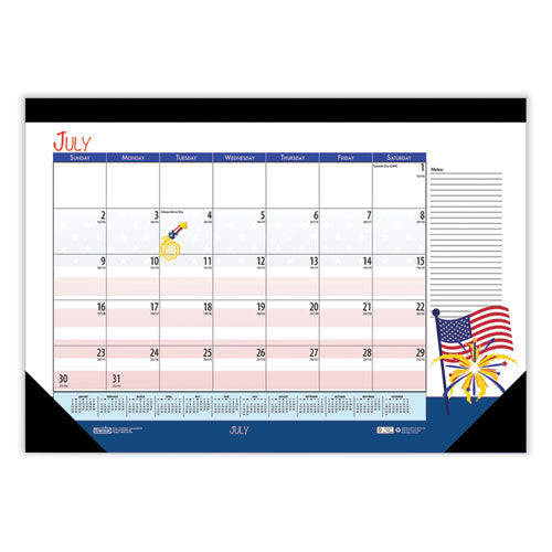 Recycled Academic Year Desk Pad Calendar, Illustrated Seasons Artwork, 22 X 17, Black Binding, 12-month (july-june): 2023-24