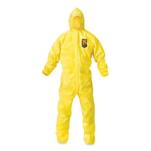 A70 Chemical Spray Protection Coveralls, Hooded, Storm Flap, Large, Yellow, 12/carton