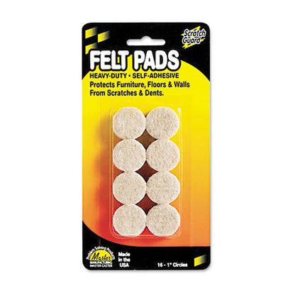 Scratch Guard Felt Pads, 1" Dia, Circular, Beige, 16/pack