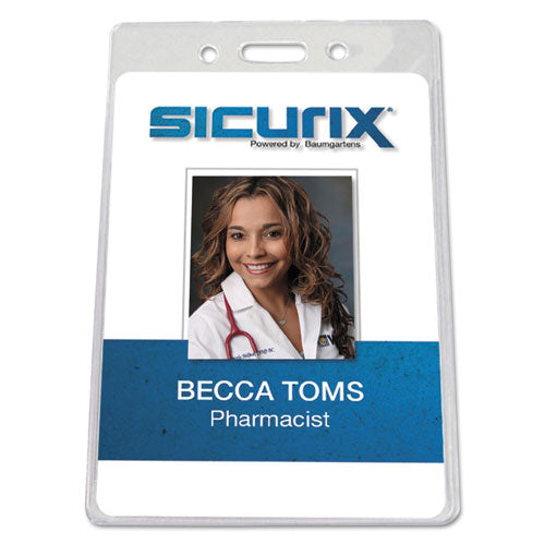 Sicurix Badge Holder, Vertical, 2.75 X 4.13, Clear, 12/pack