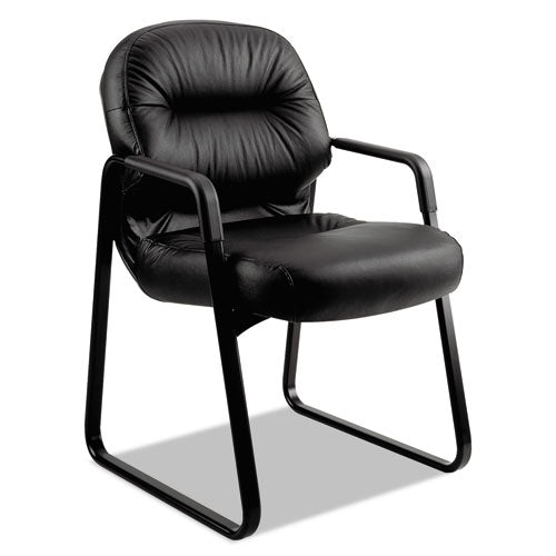 Pillow-soft 2090 Series Guest Arm Chair, Leather Upholstery, 31.25" X 35.75" X 36", Black Seat, Black Back, Black Base