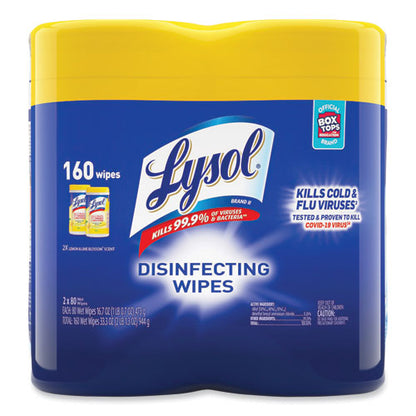 Disinfecting Wipes, 1-ply, 7 X 7.25, Lemon And Lime Blossom, White, 80 Wipes/canister, 2 Canisters/pack, 3 Packs/carton