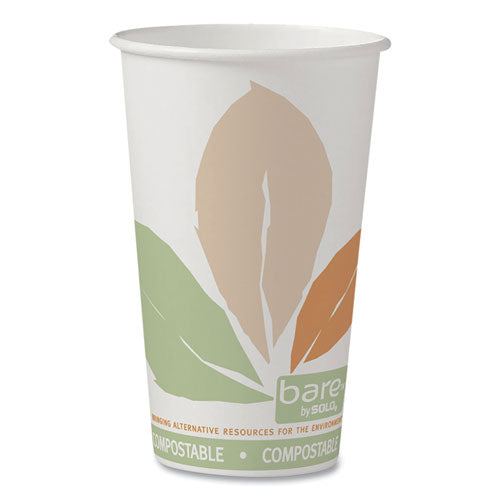 Bare Eco-forward Pla Paper Hot Cups, 16 Oz, Leaf Design, White/green/orange, 1,000/carton