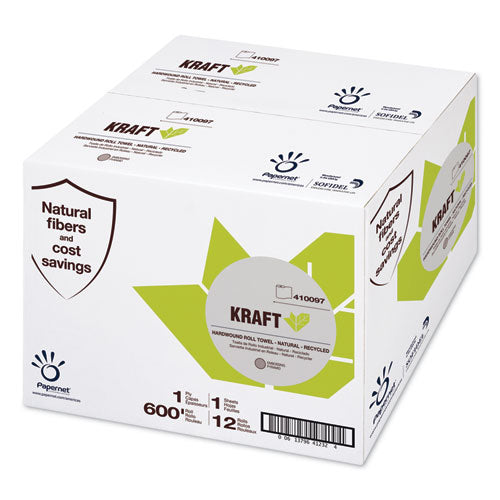 Heavenly Soft Hardwound Paper Towel, Kraft, 1-ply, 7.8" X 600 Ft, Brown, 12 Rolls/carton