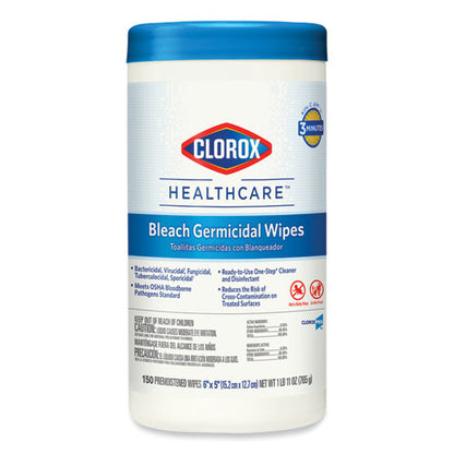 Bleach Germicidal Wipes, 1-ply, 6 X 5, Unscented, White, 150/canister