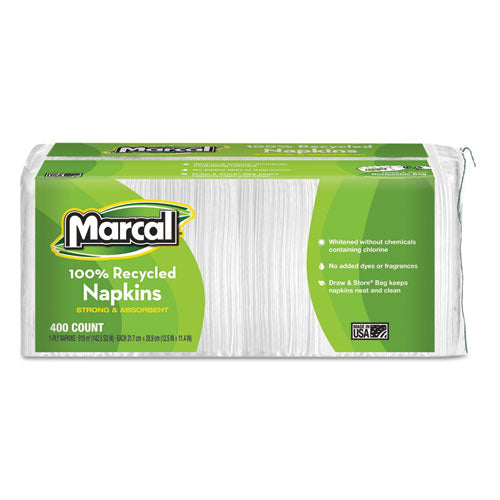 100% Recycled Luncheon Napkins, 11.4 X 12.5, White, 400/pack, 6pk/ct